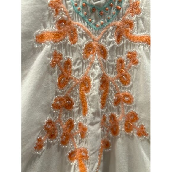Soft Surroundings Womens Embroidered Tunic Blouse PL Cotton White & Orange‎ - Picture 2 of 6
